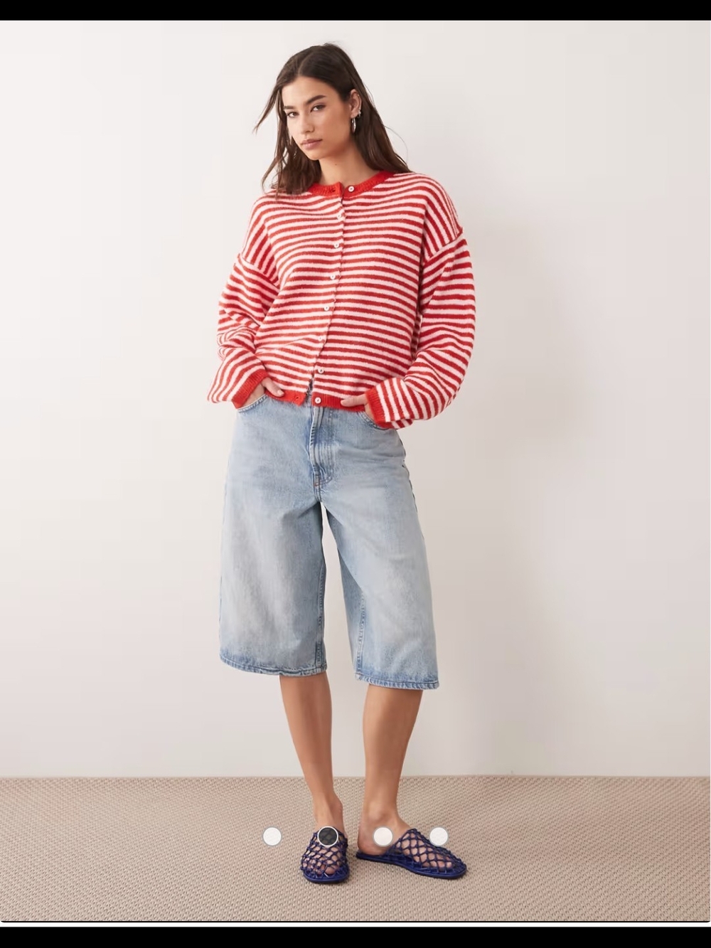 Red and White Striped Button Cardigan